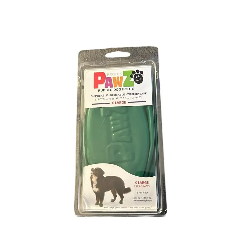 NEW GREEN Rubber Dog Boots, X-LARGE 12-Pack, Reusable Waterproof by PawZ SEALED